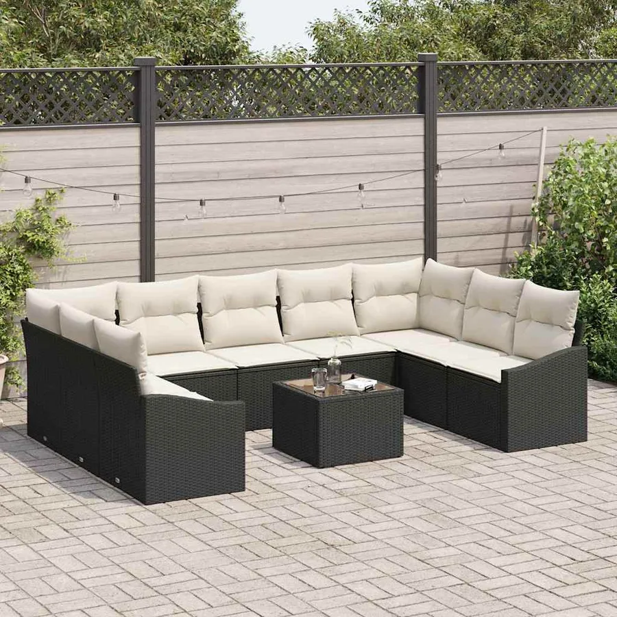 Ensemble de Canapés avec coussin 10 pcs Noir polyrotin - 3