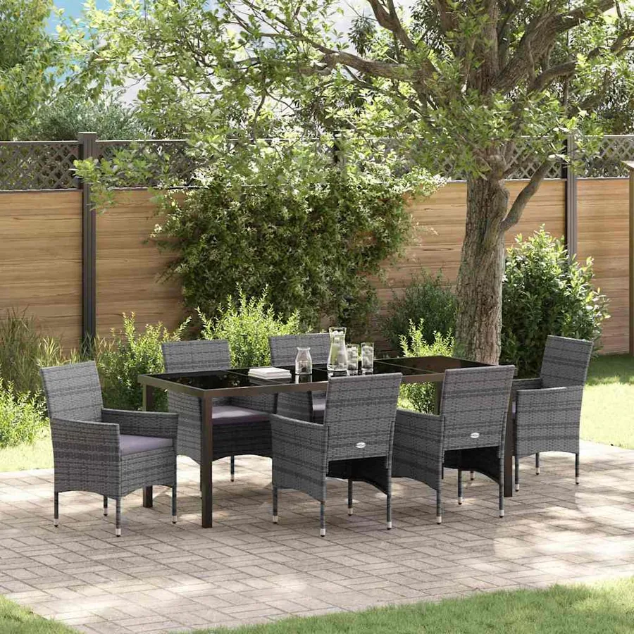 Ensemble de salle à manger pour jardin 7 pcs Gris polyrotin