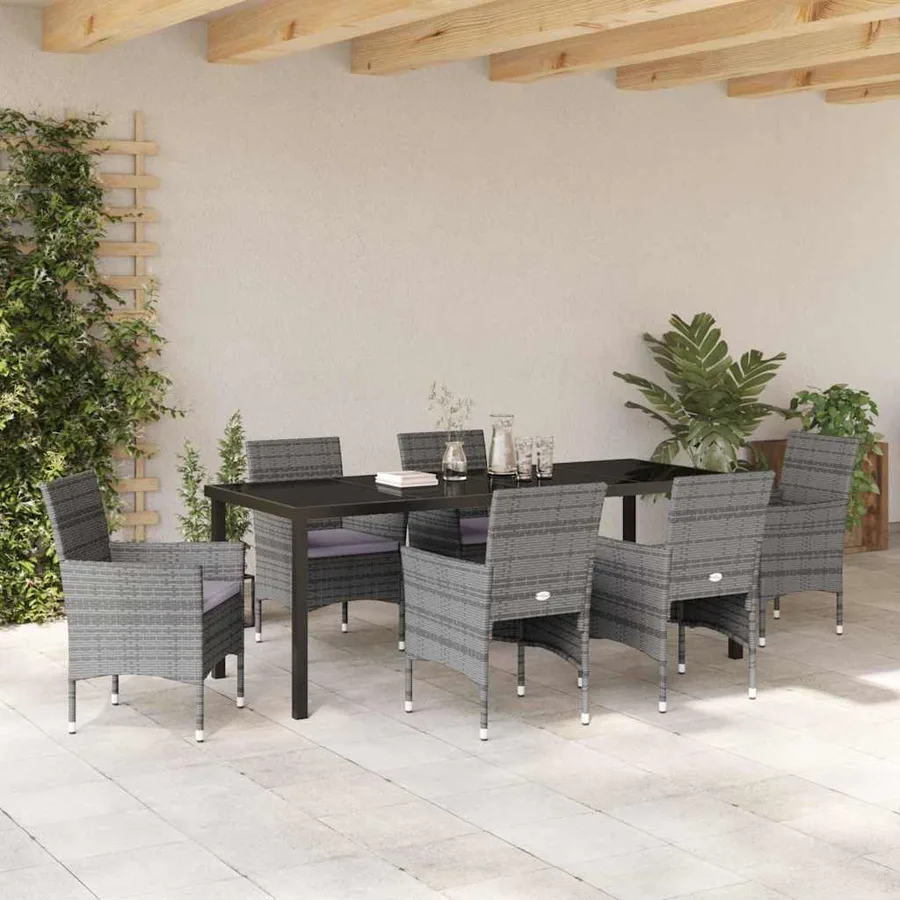 Ensemble de salle à manger pour jardin 7 pcs Gris polyrotin - 4