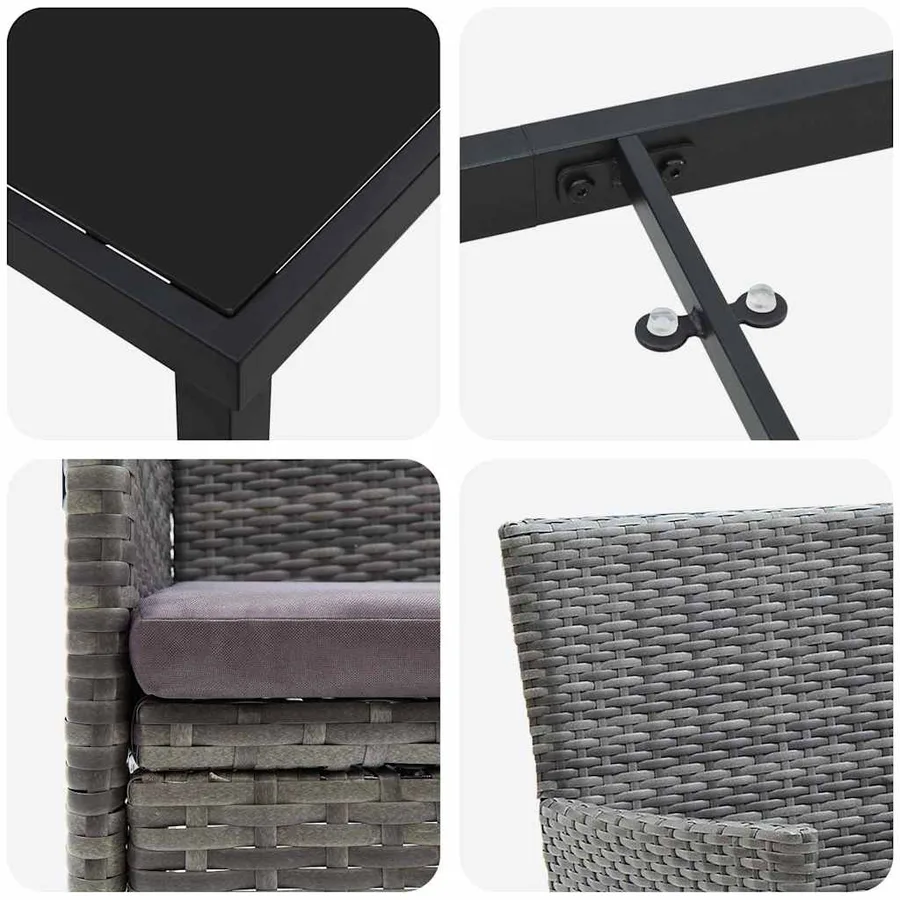 Ensemble de salle à manger pour jardin 7 pcs Gris polyrotin - 9