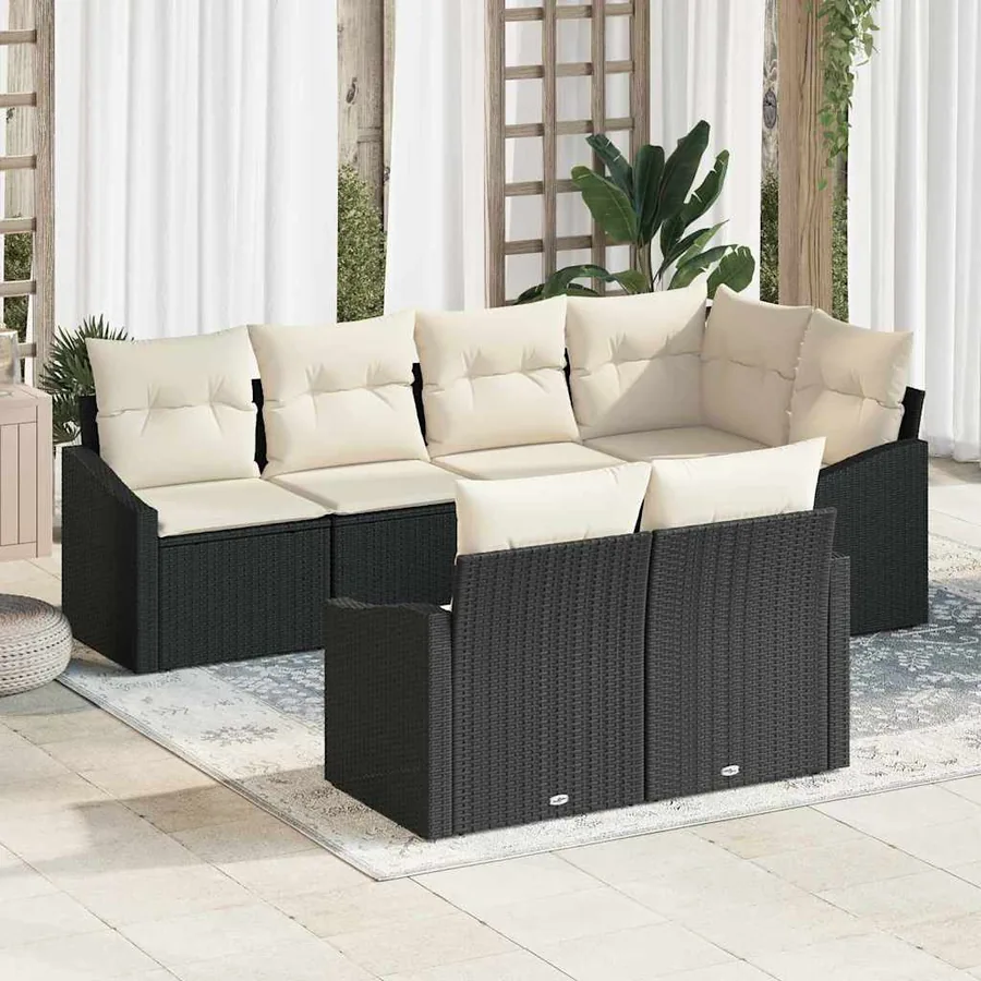 Ensemble de Canapés avec coussin 7 pcs Noir polyrotin