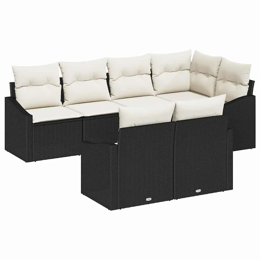 Ensemble de Canapés avec coussin 7 pcs Noir polyrotin - 2