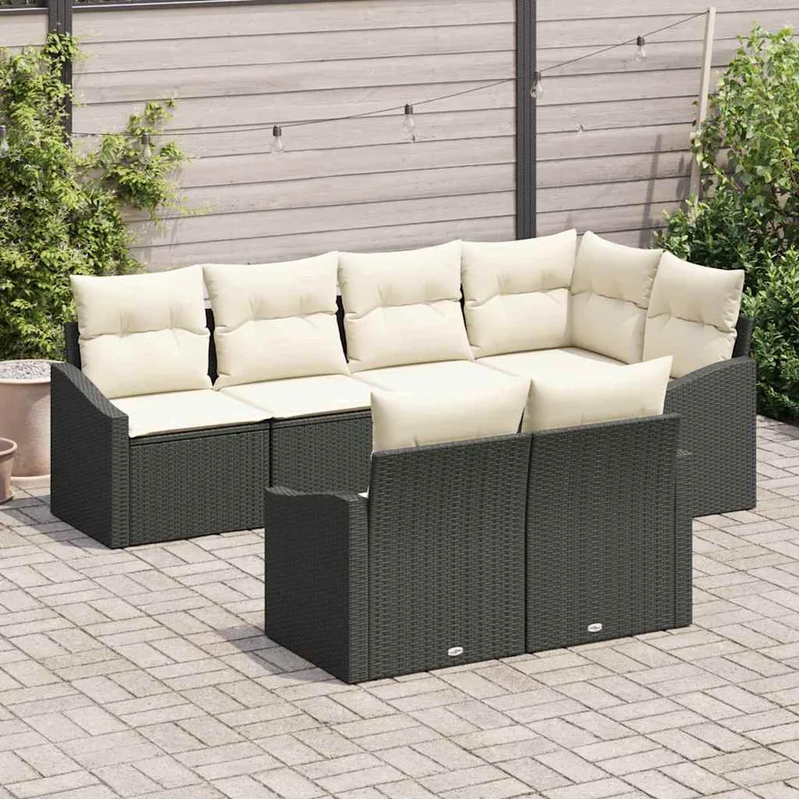 Ensemble de Canapés avec coussin 7 pcs Noir polyrotin - 3