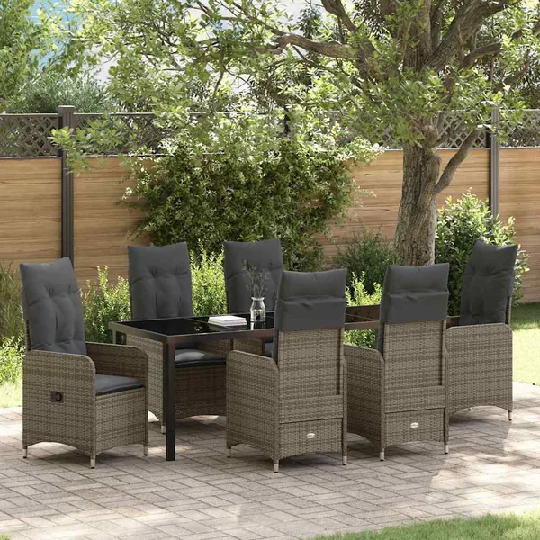 Ensemble de salle à manger pour jardin 7 pcs Gris polyrotin