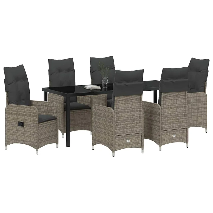 Ensemble de salle à manger pour jardin 7 pcs Gris polyrotin - 3