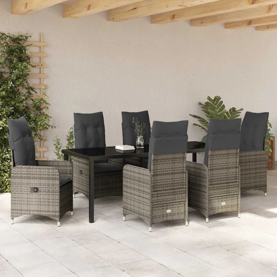 Ensemble de salle à manger pour jardin 7 pcs Gris polyrotin - 4