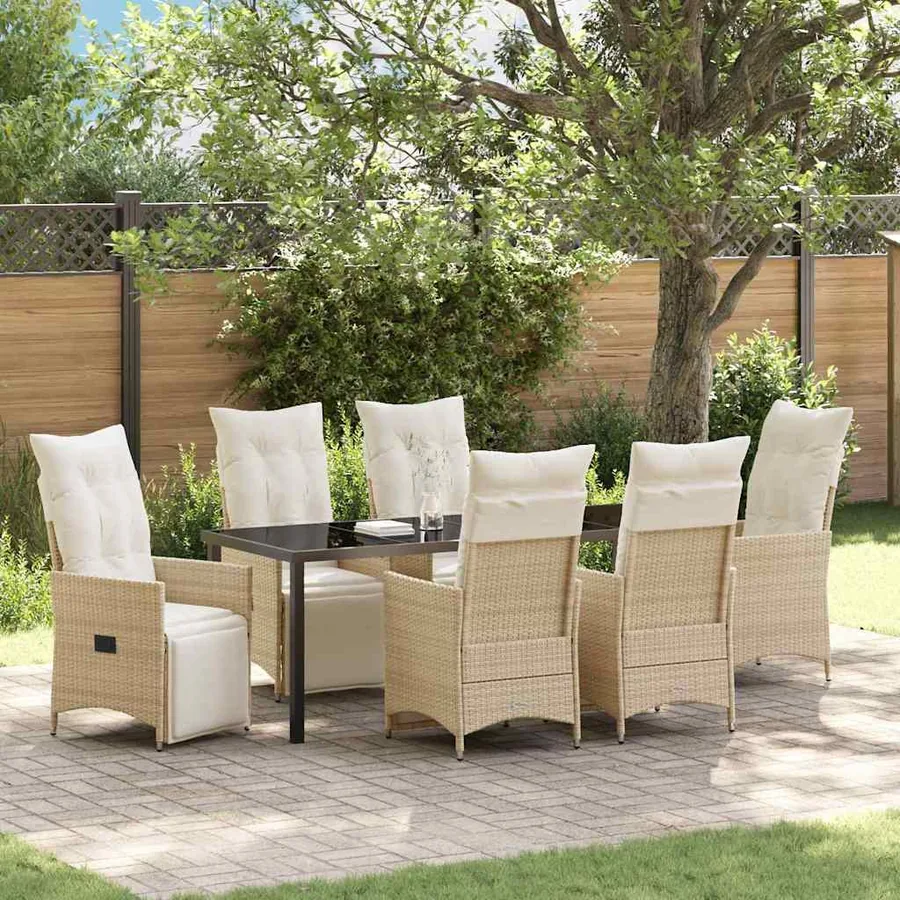 Ensemble de salle à manger pour jardin 7 pcs Beige polyrotin