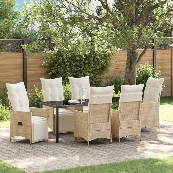 Ensemble de salle à manger pour jardin 7 pcs Beige polyrotin