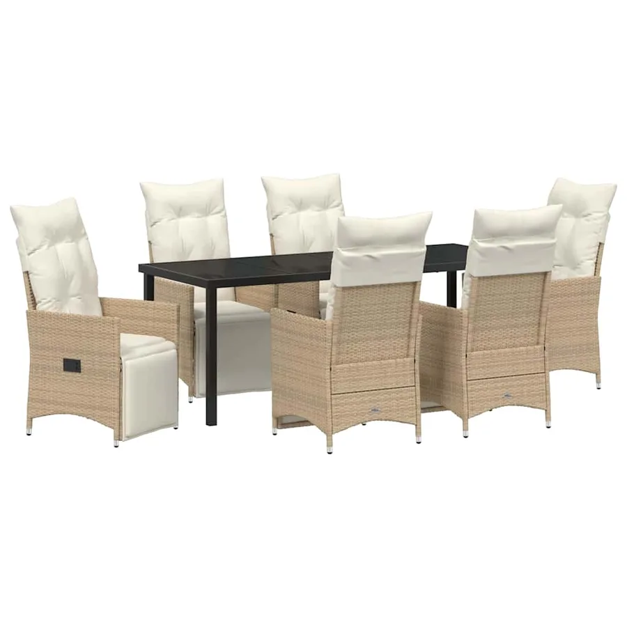 Ensemble de salle à manger pour jardin 7 pcs Beige polyrotin - 2