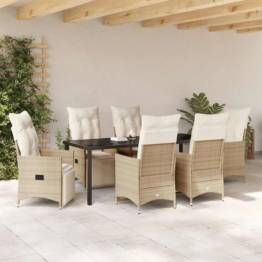 Ensemble de salle à manger pour jardin 7 pcs Beige polyrotin - 4