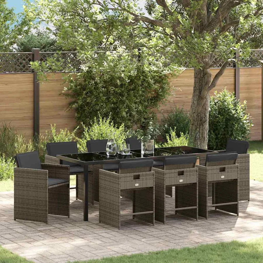 Ensemble de salle à manger pour jardin 9 pcs Gris polyrotin