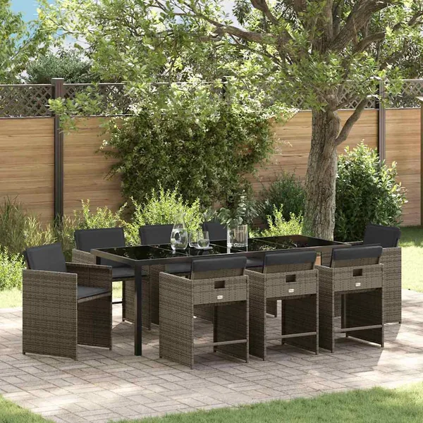 Ensemble de salle à manger pour jardin 9 pcs Gris polyrotin