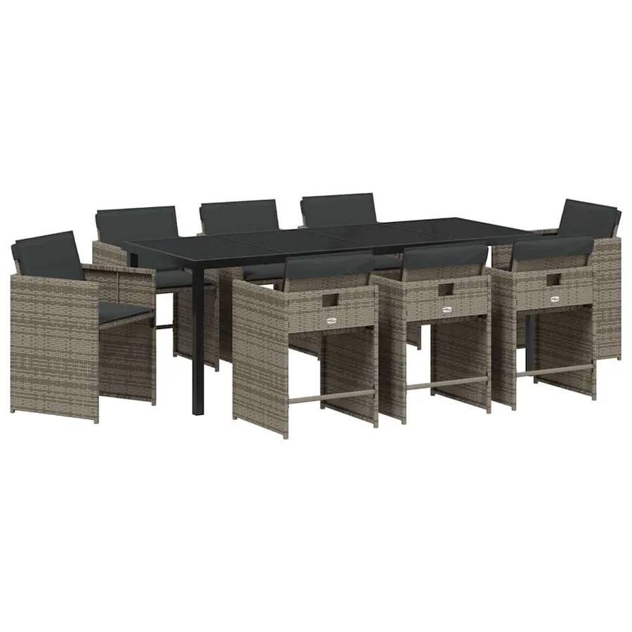Ensemble de salle à manger pour jardin 9 pcs Gris polyrotin - 2