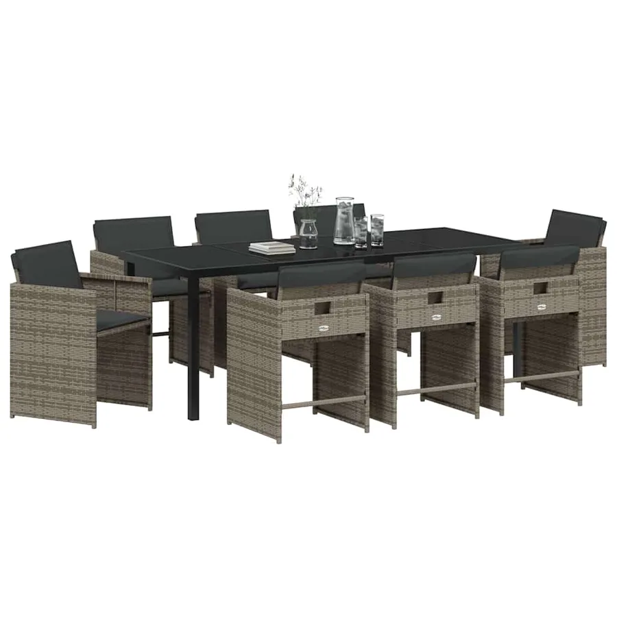 Ensemble de salle à manger pour jardin 9 pcs Gris polyrotin - 3