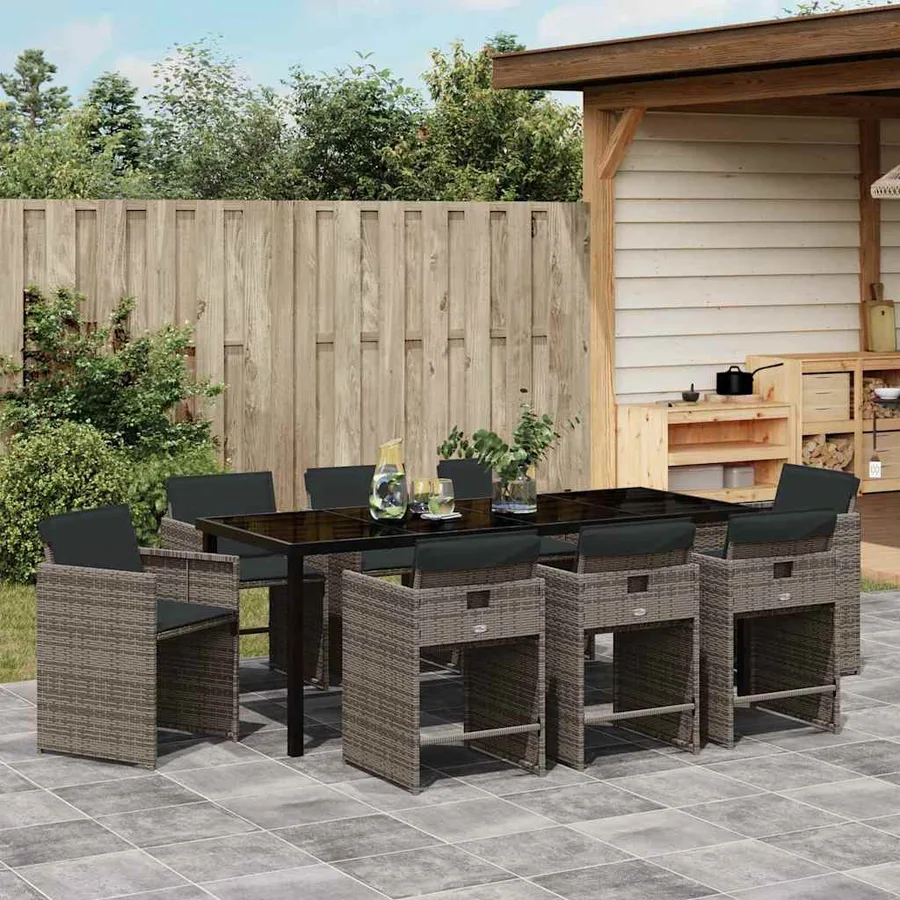 Ensemble de salle à manger pour jardin 9 pcs Gris polyrotin - 4