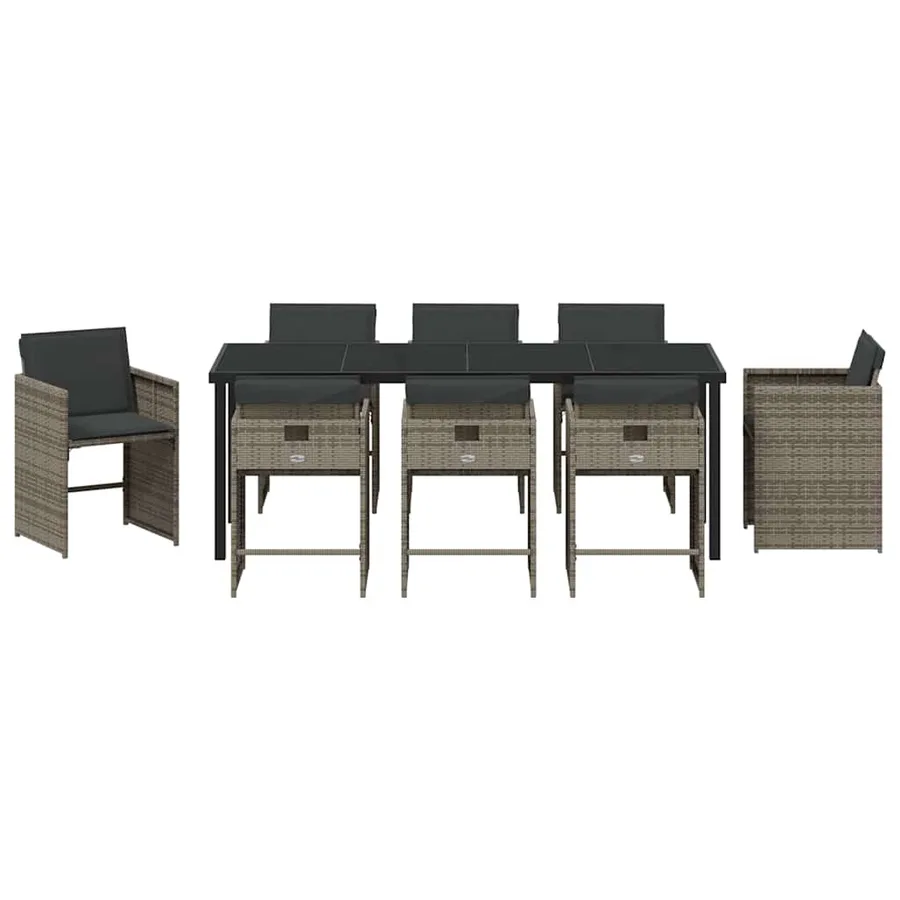 Ensemble de salle à manger pour jardin 9 pcs Gris polyrotin - 7