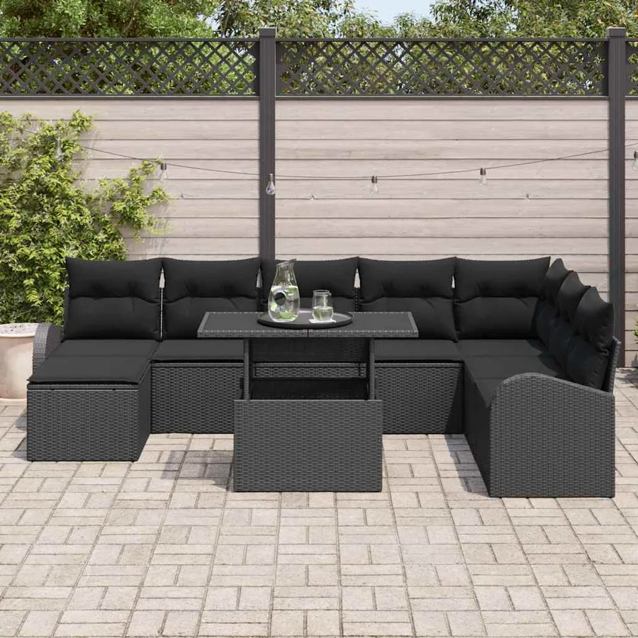 Ensemble de canapé de jardin 9 pcs Noir Poly rotin - 3