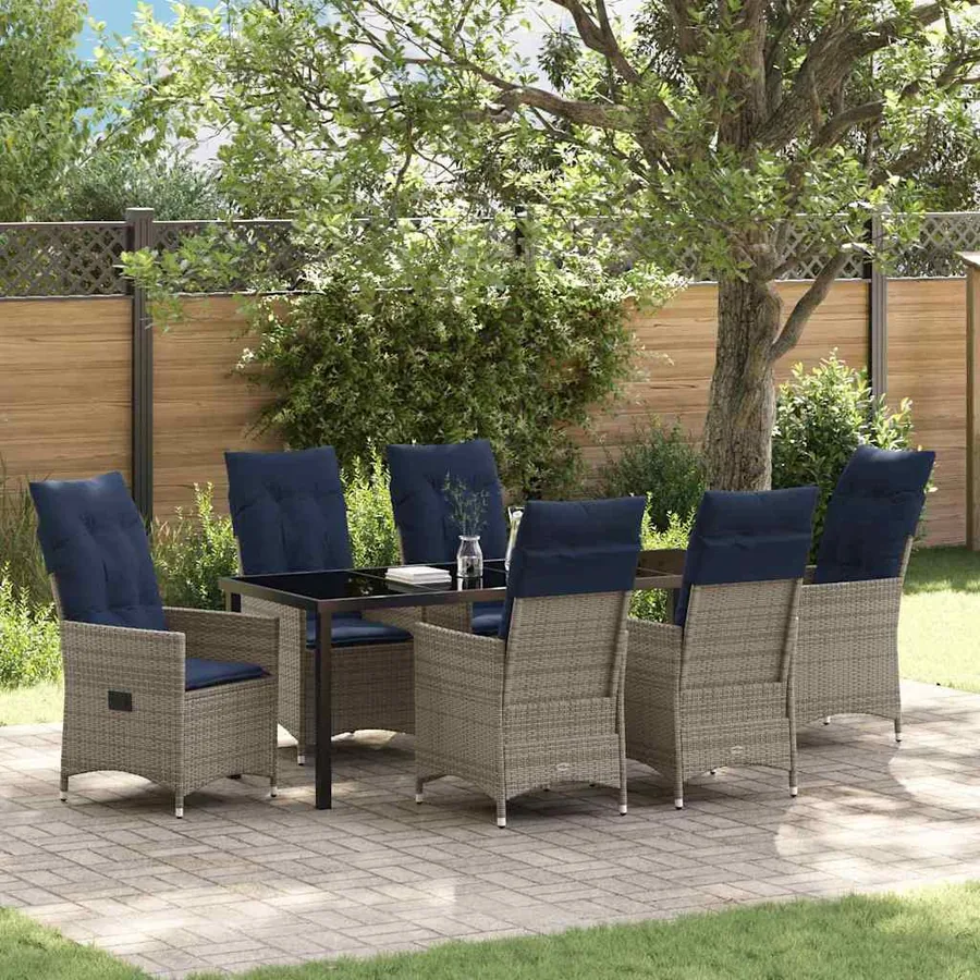 Ensemble table et chaises avec coussin 7 pcs Gris Rotin PE