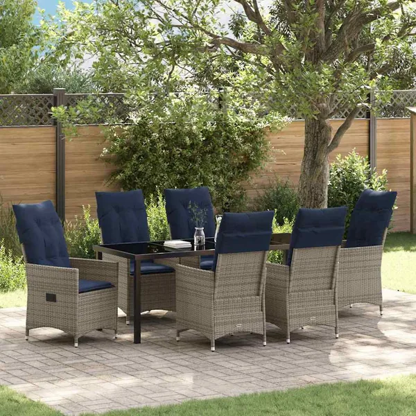 Ensemble table et chaises avec coussin 7 pcs Gris Rotin PE