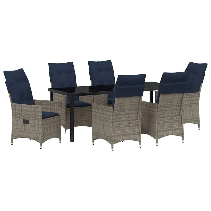 Ensemble table et chaises avec coussin 7 pcs Gris Rotin PE - 2