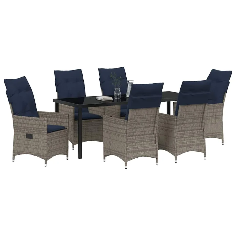 Ensemble table et chaises avec coussin 7 pcs Gris Rotin PE - 3