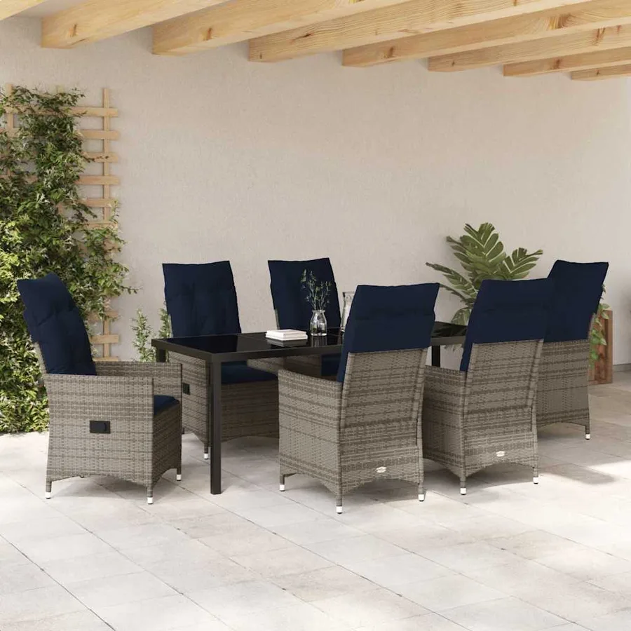 Ensemble table et chaises avec coussin 7 pcs Gris Rotin PE - 4