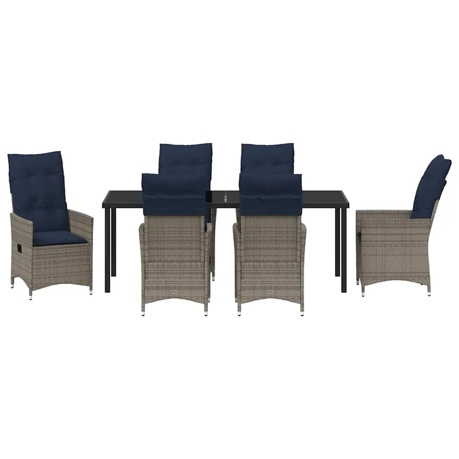 Ensemble table et chaises avec coussin 7 pcs Gris Rotin PE - 7