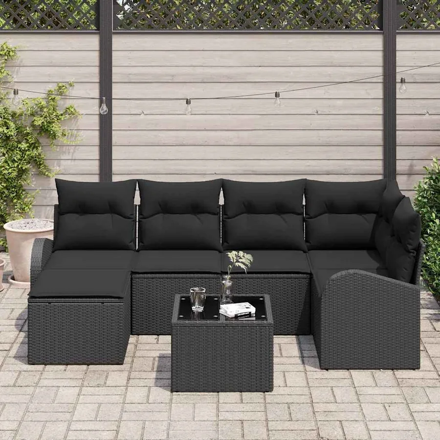 Ensemble de Canapés avec coussin 7 pcs Noir polyrotin - 3