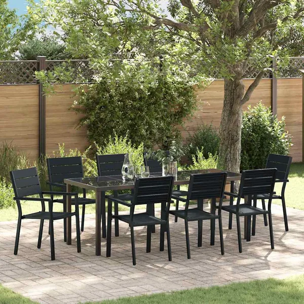 Ensemble de salle à manger pour jardin 9 pcs Noir