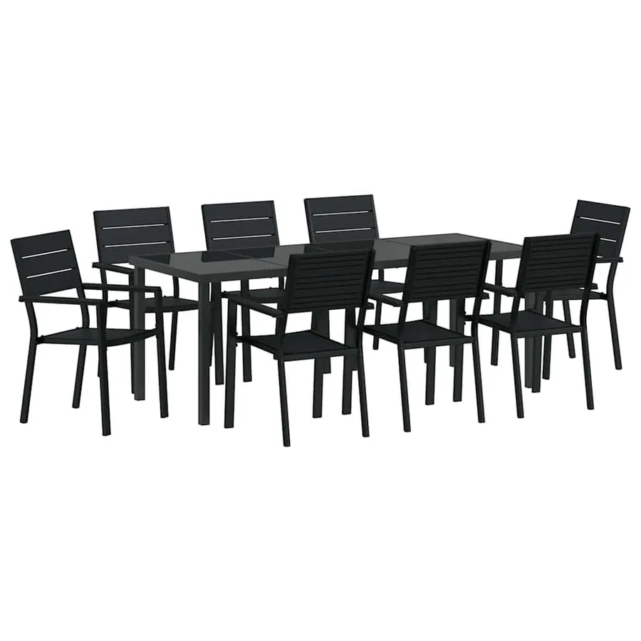Ensemble de salle à manger pour jardin 9 pcs Noir - 2