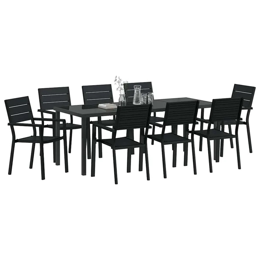 Ensemble de salle à manger pour jardin 9 pcs Noir - 3