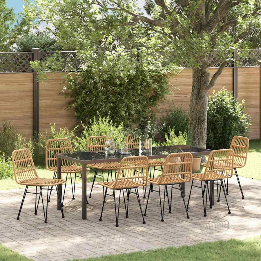 Ensemble de salle à manger pour jardin 9 pcs Marron
