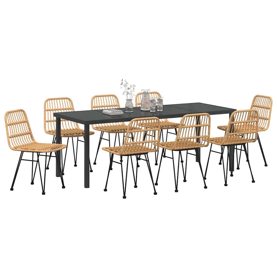 Ensemble de salle à manger pour jardin 9 pcs Marron - 3