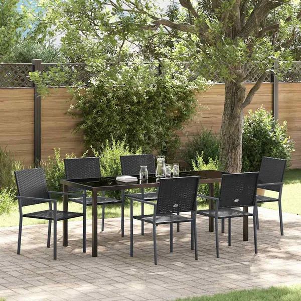 Ensemble de salle à manger pour jardin 7 pcs Noir Rotin PE