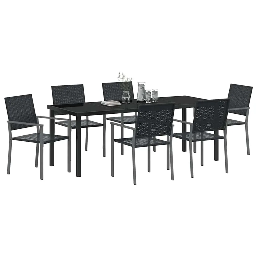 Ensemble de salle à manger pour jardin 7 pcs Noir Rotin PE - 3