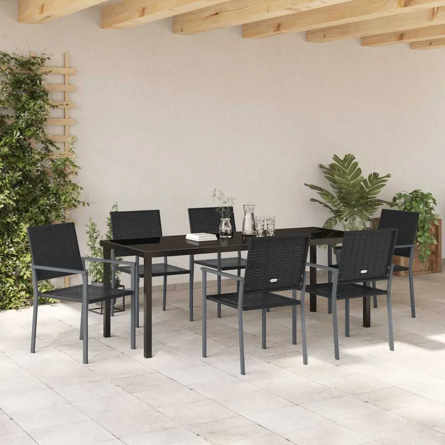 Ensemble de salle à manger pour jardin 7 pcs Noir Rotin PE - 4