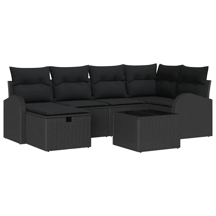 Ensemble de canapé de jardin avec coussin 7 pcs Noir Poly rotin - 2