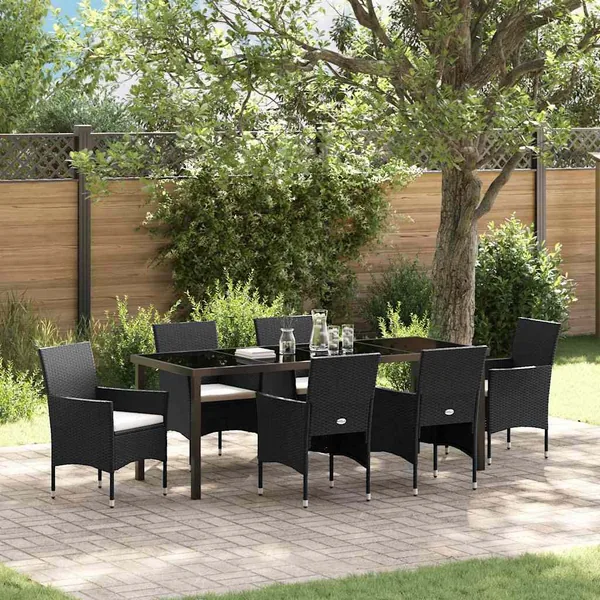 Ensemble de salle à manger pour jardin 7 pcs Noir polyrotin