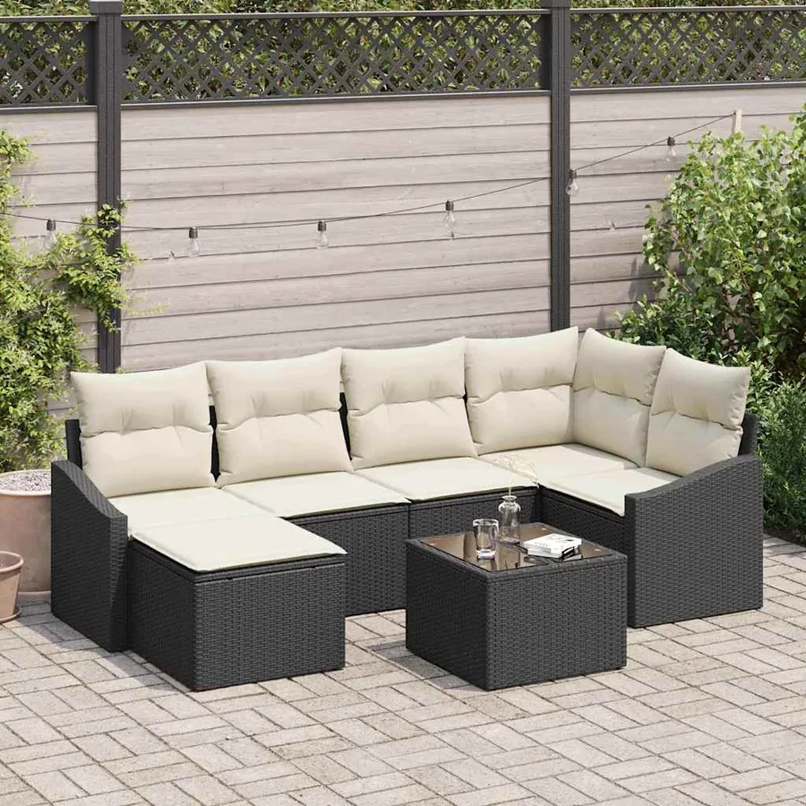 Ensemble de Canapés avec coussin 7 pcs Noir polyrotin