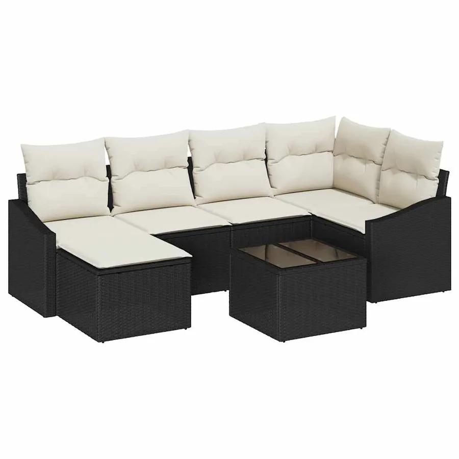Ensemble de Canapés avec coussin 7 pcs Noir polyrotin - 2