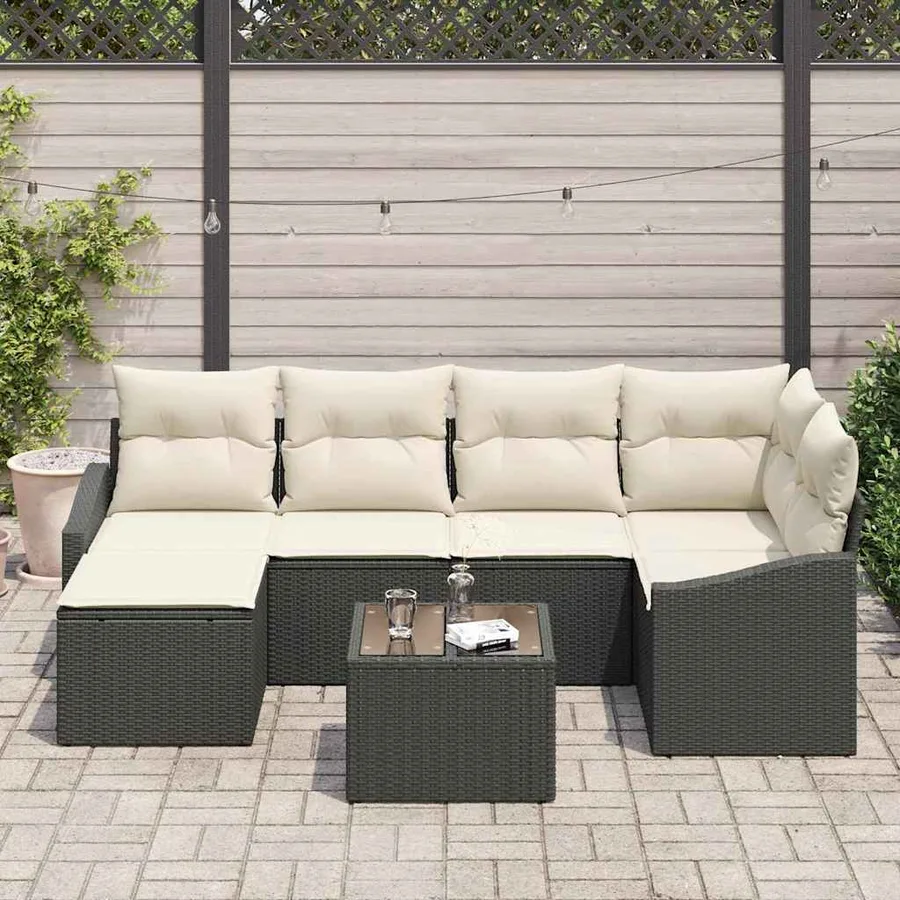 Ensemble de Canapés avec coussin 7 pcs Noir polyrotin - 3