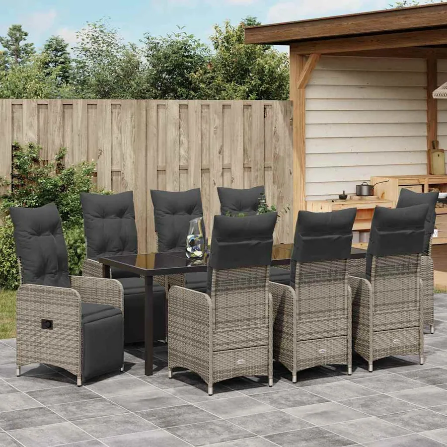 Ensemble de salle à manger pour jardin 9 pcs Beige polyrotin - 4