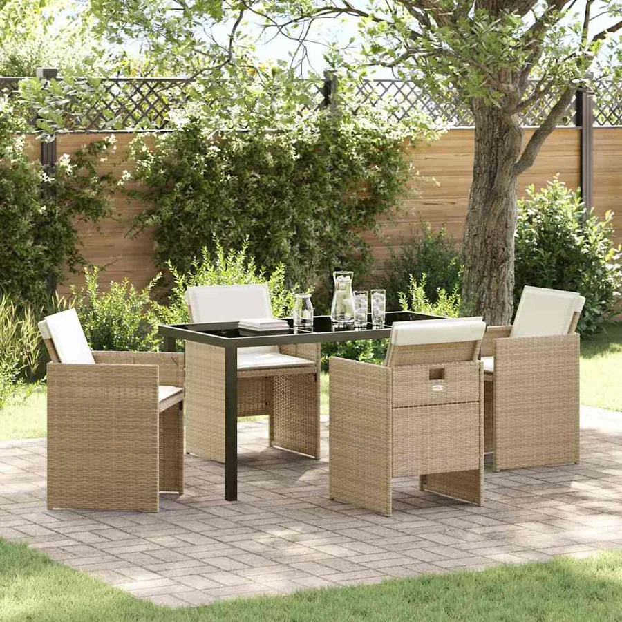 Ensemble de salle à manger pour jardin 5 pcs Beige polyrotin