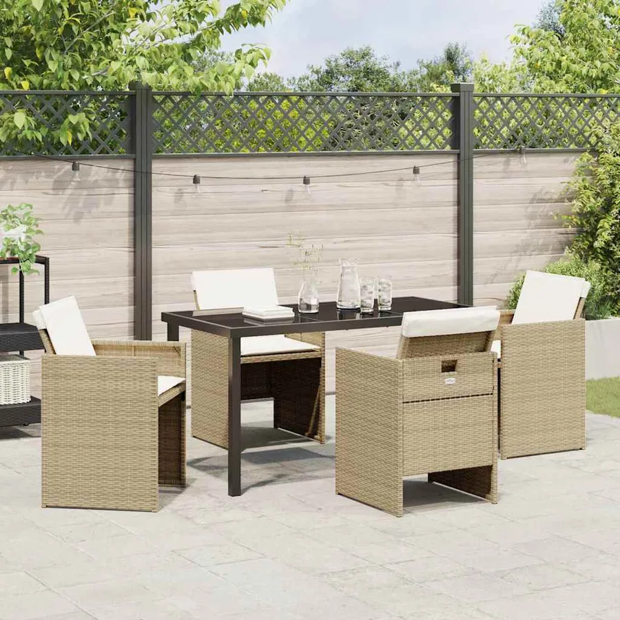 Ensemble de salle à manger pour jardin 5 pcs Beige polyrotin - 4