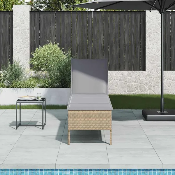 Transat avec coussin beige 55x200x44cm résine tressée
