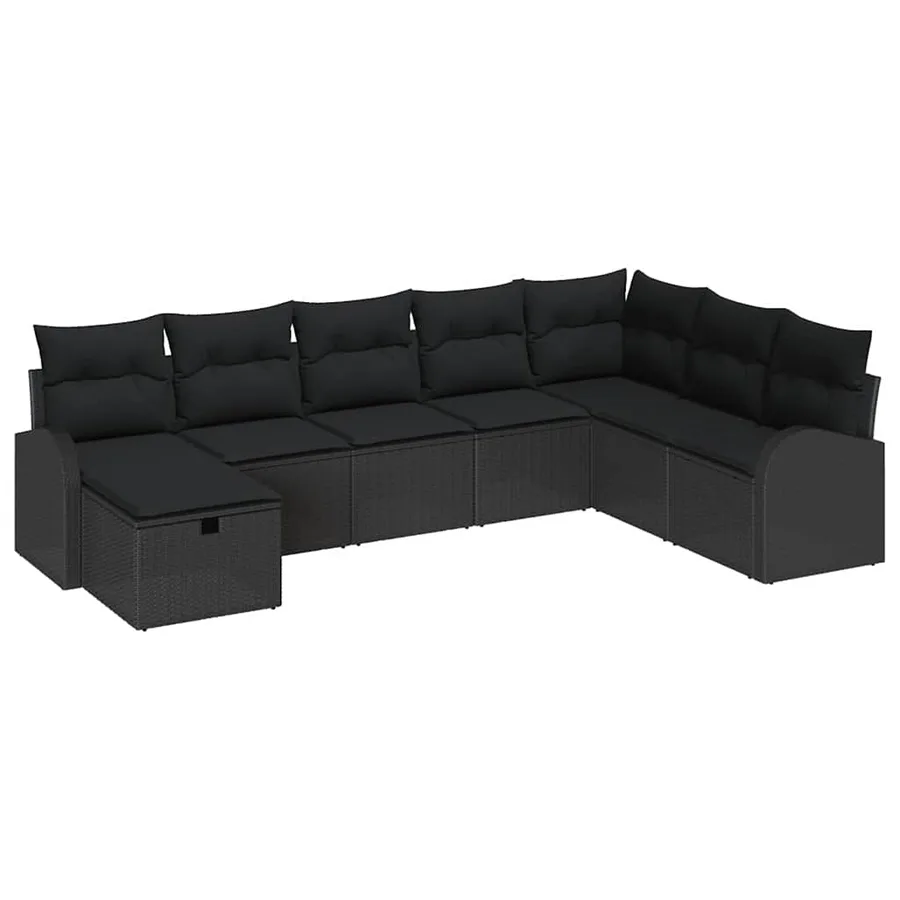 Ensemble de canapé de jardin avec coussin 8 pcs Noir Poly rotin - 2