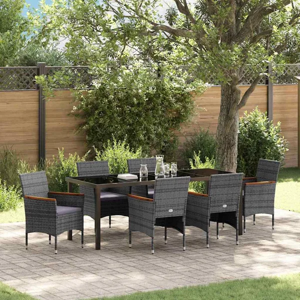 Ensemble de salle à manger pour jardin 7 pcs Gris polyrotin