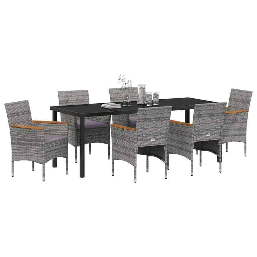 Ensemble de salle à manger pour jardin 7 pcs Gris polyrotin - 3