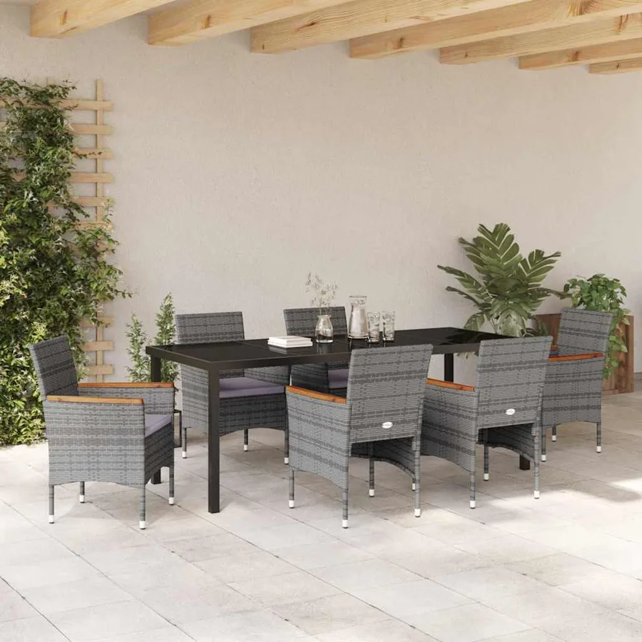 Ensemble de salle à manger pour jardin 7 pcs Gris polyrotin - 4