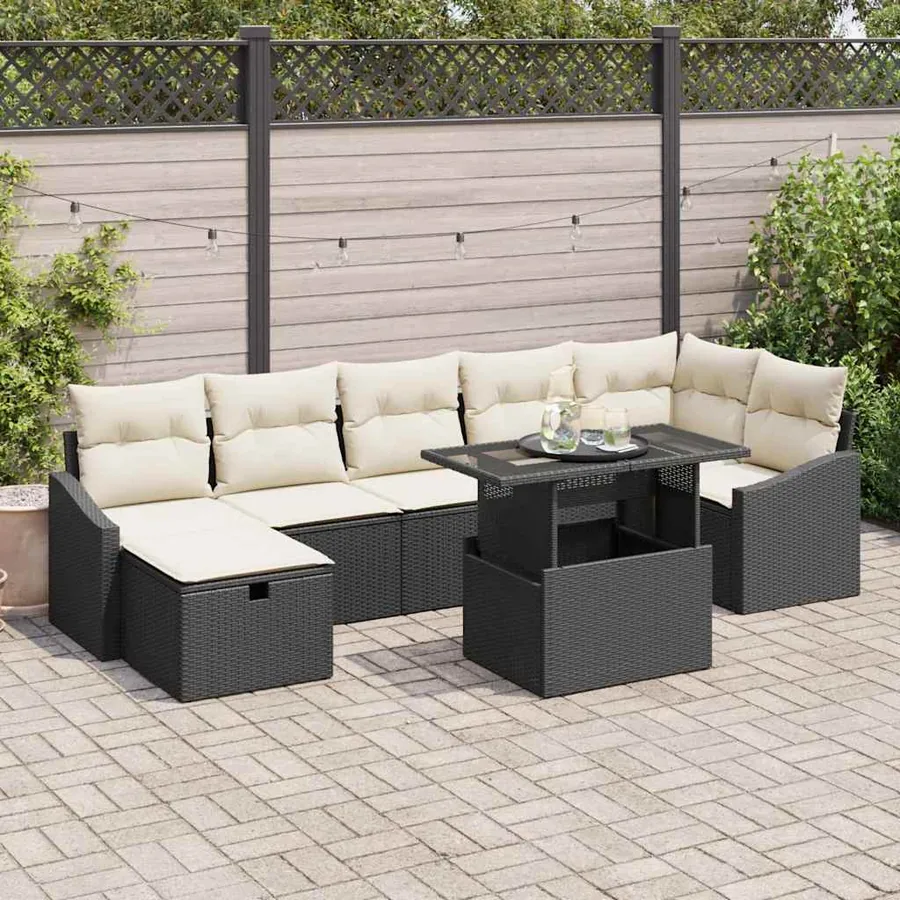 Ensemble de canapé de jardin avec coussin 8 pcs Noir Poly rotin